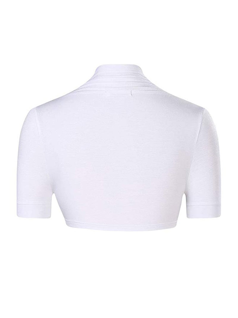HUHOT Womens Cropped Shrugs for Evening Dresses Short Sleeve Modal Soft Bolero Shrug (White, Small) - Image 2
